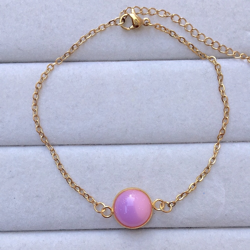 Pink-Purple Ombre + Gold Pendant Boho Bracelet